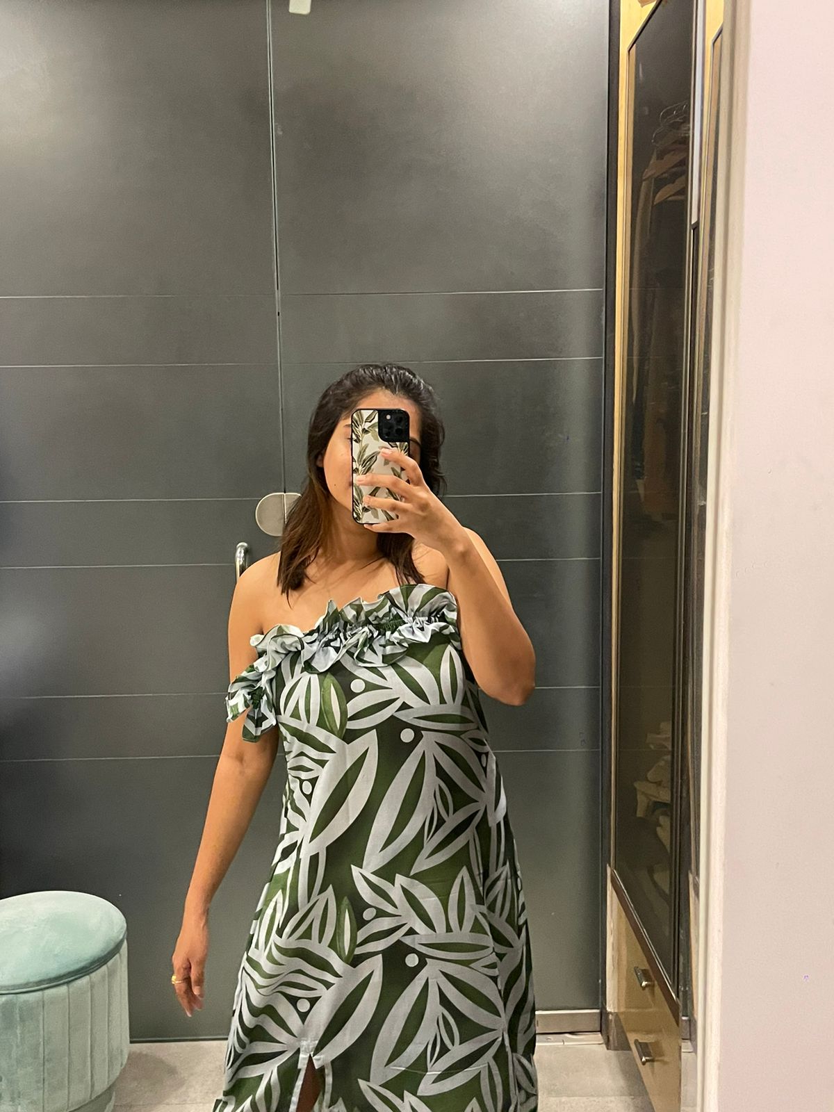 Leafy off shoulder dress